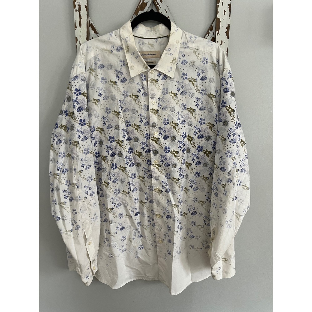 Tommy Bahama Island Life Modern Fir Button Down‎ Shirt Size XXL Silk Blend